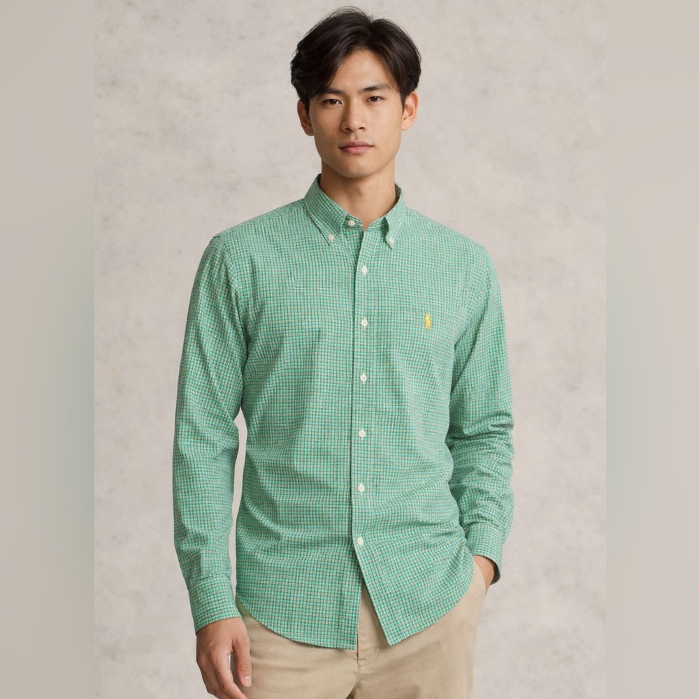 Ralph Lauren Men's Green Checkered Button-Down Shirt